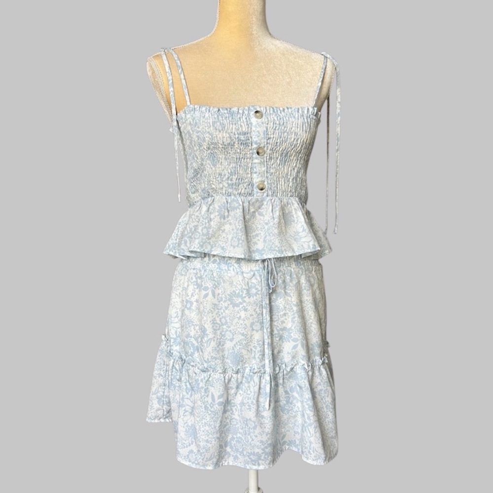 Paper Crane Top Skirt Set Med Floral Smocked Peplum Tiered  Coquette Cottagecore